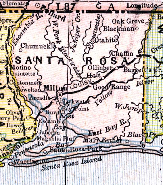 Map of Santa Rosa County, Florida, 1890