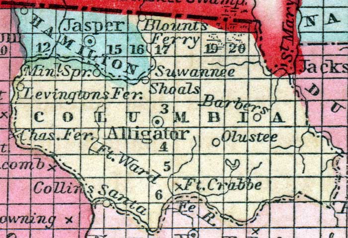 Map of Columbia County, Florida, 1857