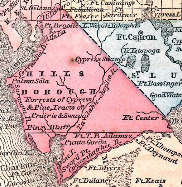 Map of Hillsborough County, Florida, 1857