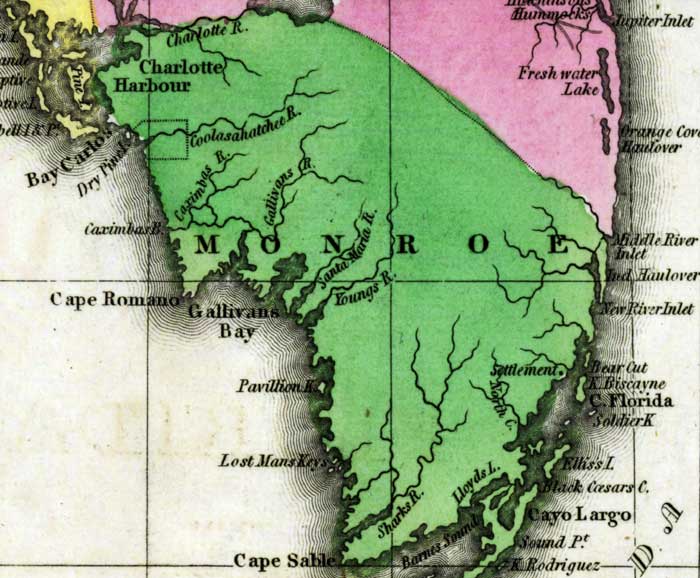 Map of Monroe County, Florida, circa 1825
