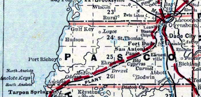 Map of Pasco County, Florida, 1890s