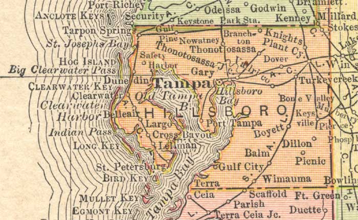 Map of Hillsborough County, Florida, 1910