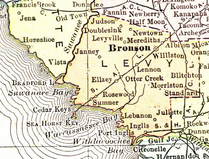 Map of Levy County, Florida, 1911