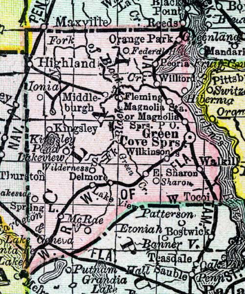 Map of Clay County, Florida, 1888
